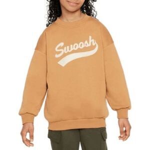 NIKE Girls' Nike Sportswear Club Fleece Swoosh Crewneck Sweatshirt S